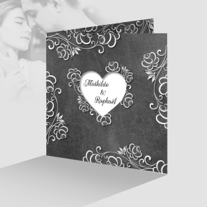 chic faire-part mariage élégant fond ardoise et dentelle avec photo