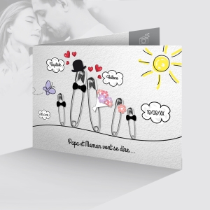 chouette faire part mariage rigilo avec enfants qui annoncent le mariage photo