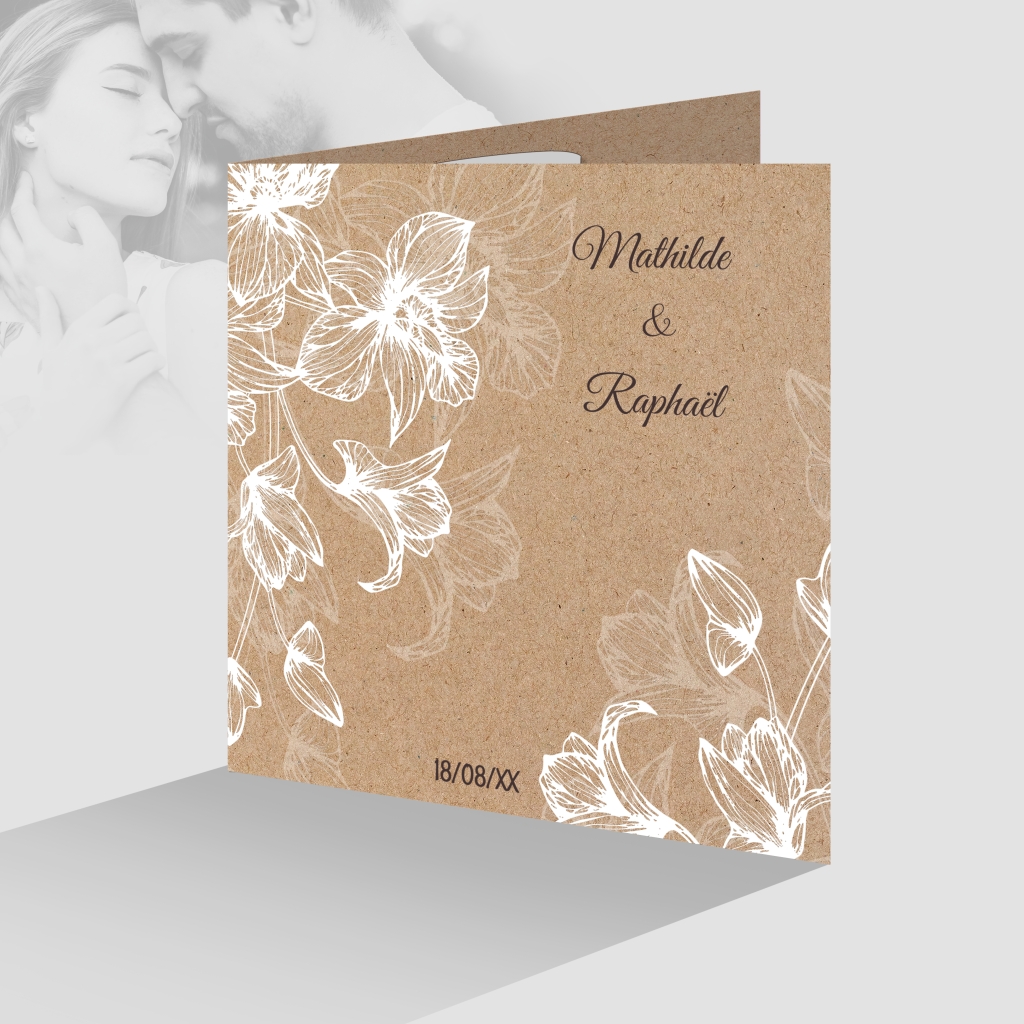 Faire-part mariage original fleurs de lys noir sur fond papier