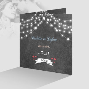 faire-part de mariage élégant guirlande lumineuses fond ardoise