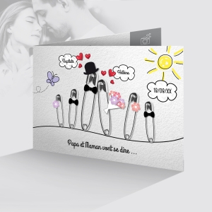 faire-part de mariage famille recomposée avec les enfants qui annoncent le mariage original