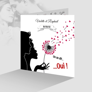 faire part de mariage glamour rétro avec envolée de coeur pissenlit