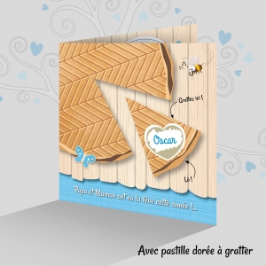 Faire part de naissance à GRATTER Garçon épiphanie galette des rois avec ou sans photo