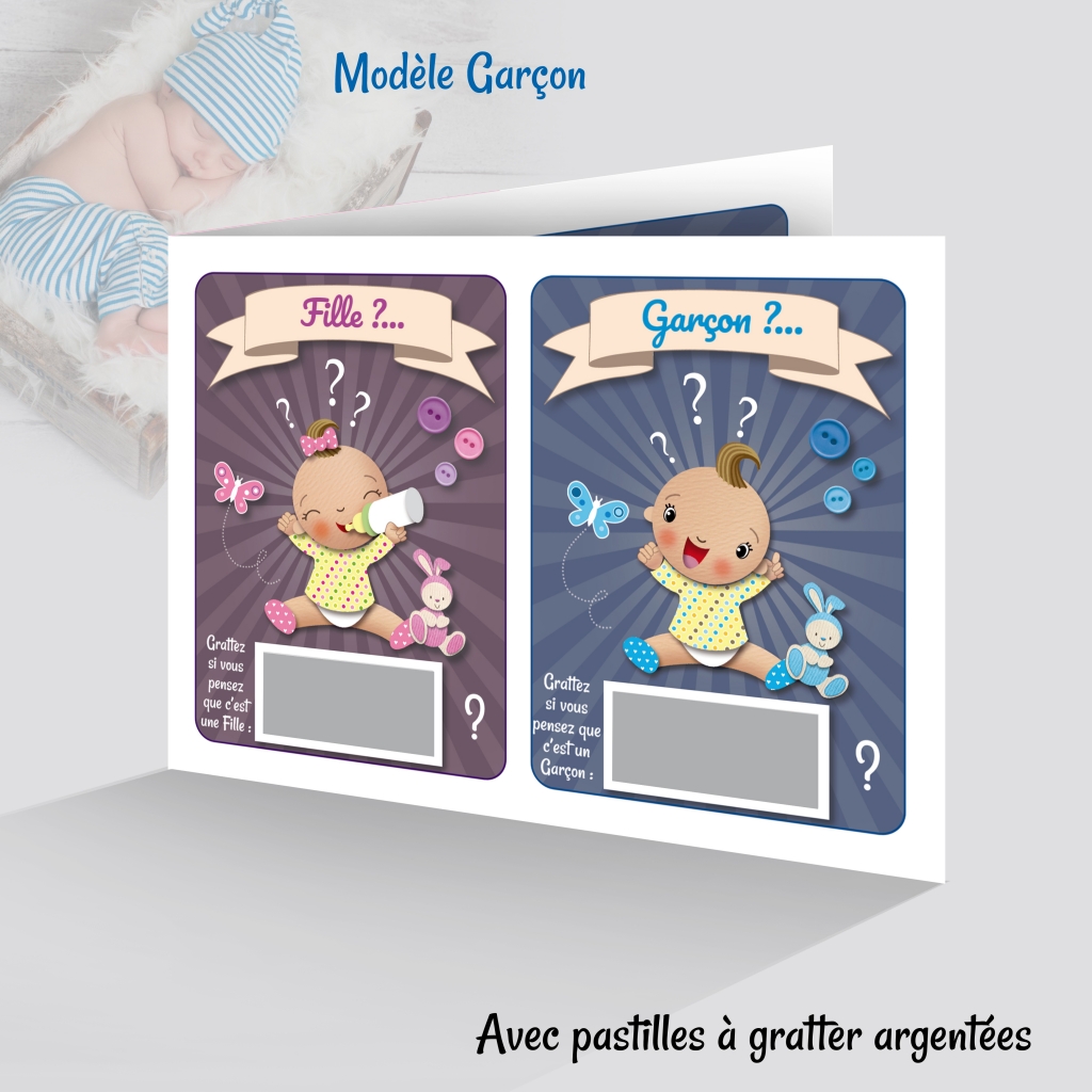 Faire Part De Naissance Fille Ou Garcon Avec 2 Cases A Gratter Garcon Joli Faire Part