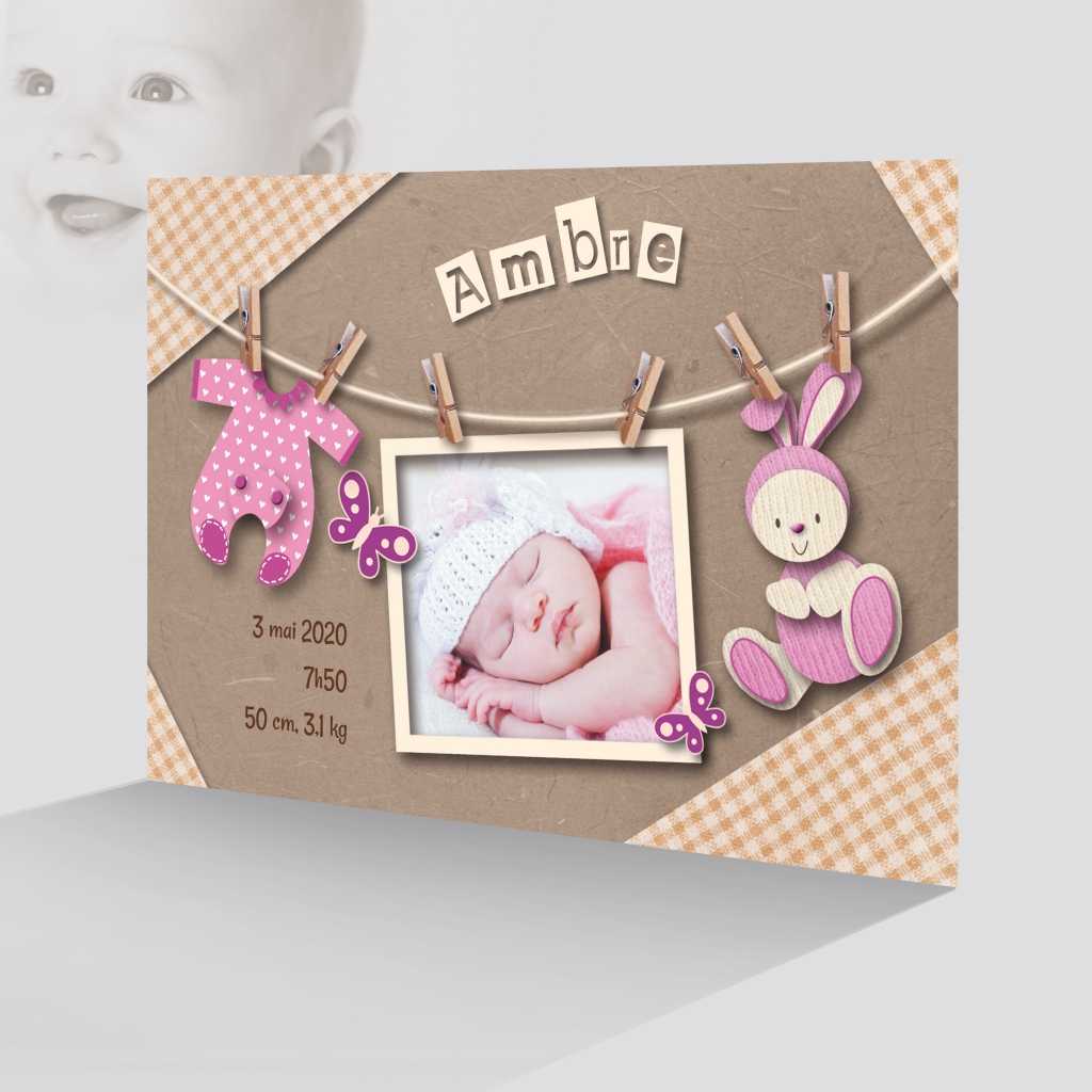 Beau Faire Part de Naissance Fille Tendance Photos sur un Fil