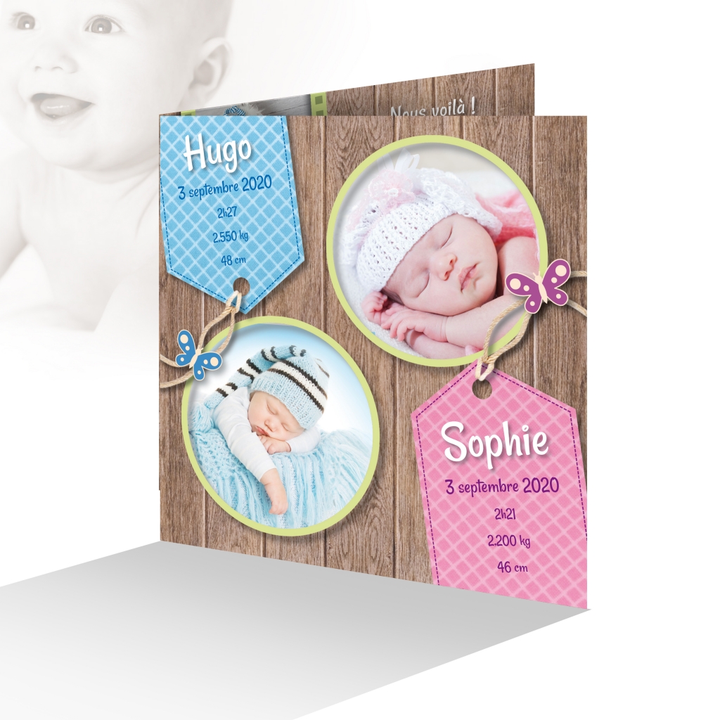 Faire Part De Naissance Jumeaux Bebes Fille Et Garcon Avec Des Photos Joli Faire Part