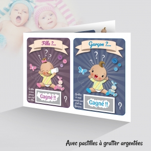 Faire part de naissance tendance humour à GRATTER pour de jumeau avec ou sans photo