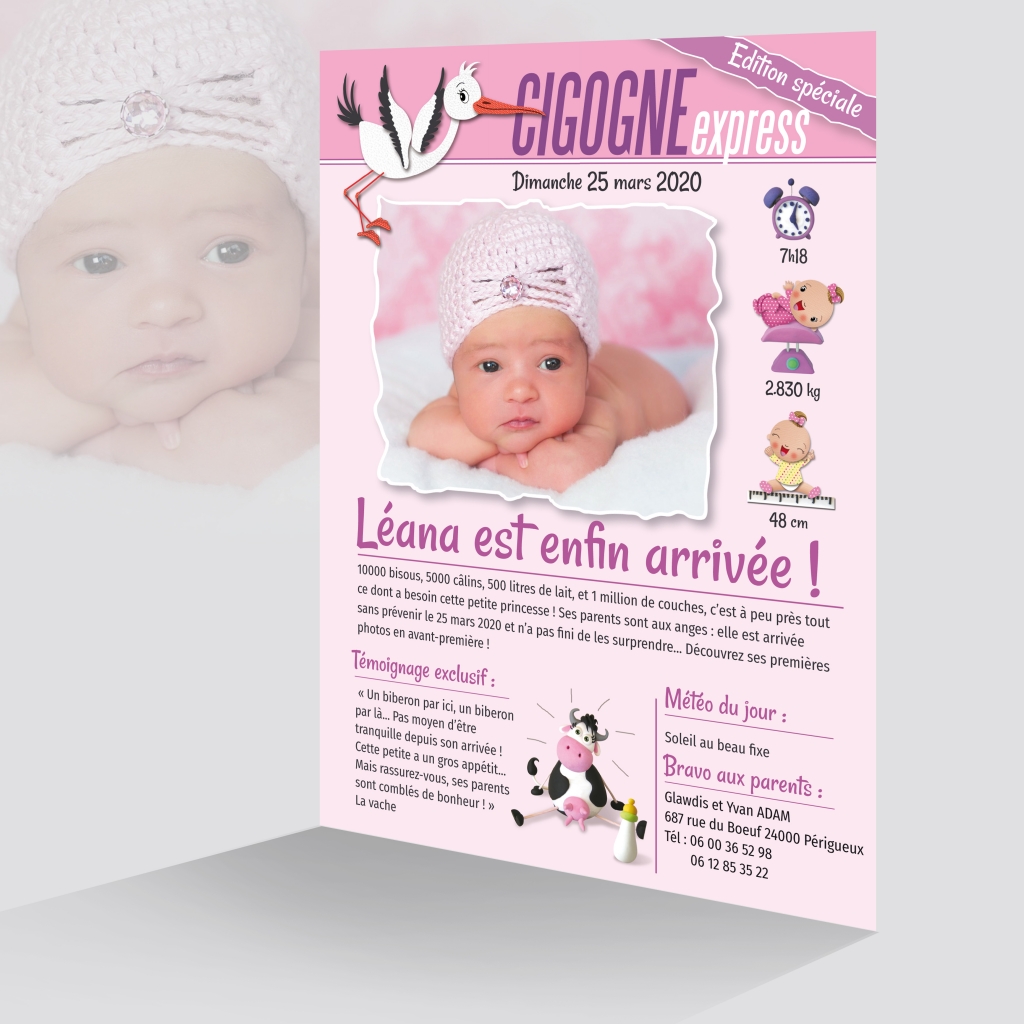 Faire Part Fille Presse Annoncant La Naissance Du Bebe Avec Humour Joli Faire Part