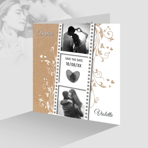 faire part mariage photo pele mele avec fond en papier fraft élégant