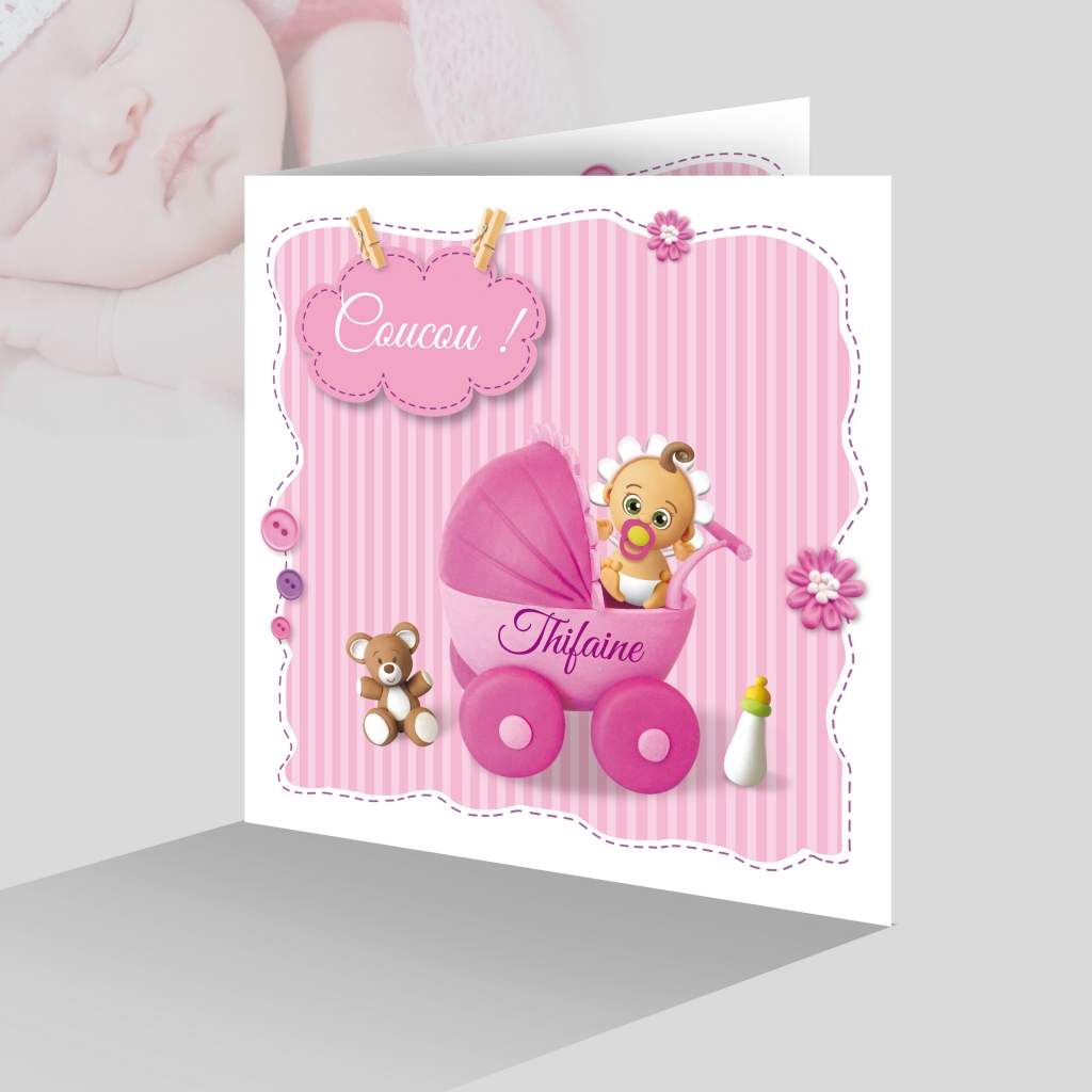 Faire Part Naissance Bebe Fille Rose Pastel Tendresse Poussette Rose Joli Faire Part