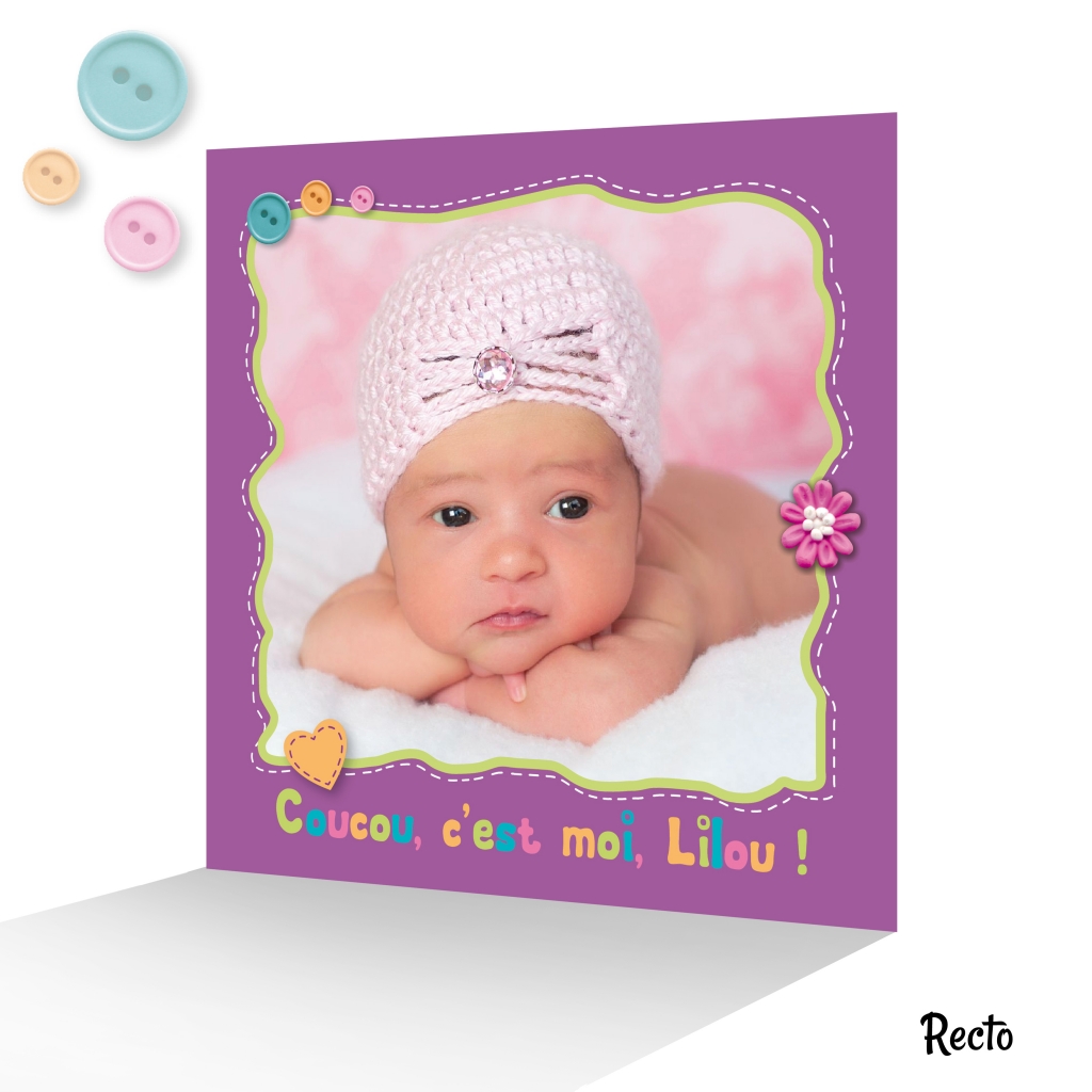 Faire Part Naissance Photo Pour Bebe Fille Fond Violet Avec Fleurs Joli Faire Part