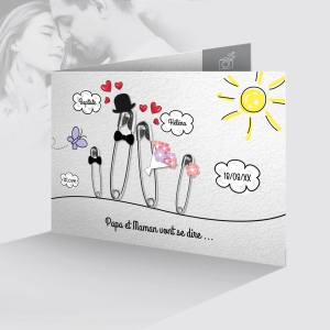 invitation de mariage élégante rétro avec 2 enfants qui annoncent