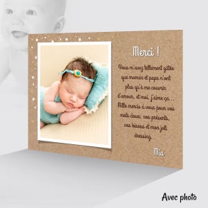 joli carte de remerciement papier kraft bohème avec photo