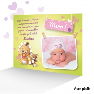 Joli Carte Spécial Remerciements Naissance Unique Texte Tableau Photo