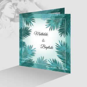 joli faire part de mariage feuilles exotiques feuille de palmier original avec programme