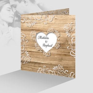 joli faire-part invitation de mariage chic originale fonc bois et dentelle