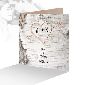 joli faire part mariage arbre sculpté gravé prénoms nature original