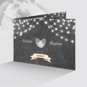 joli faire part mariage empreinte digitale coeur fons ardoise unique avec photo et programme