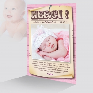 Jolie Carte de Remerciement Spéciale WANTED Humoristique Bébé Fille