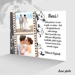 jolie carte de remerciment avec 2 photos déco floral noir original