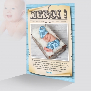 Jolie Carte Remerciement Naissance WANTED Humour pour Bébé Garçon 