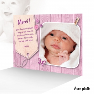 Magnifique Carte Remerciements Oursons Photo Fille Rose