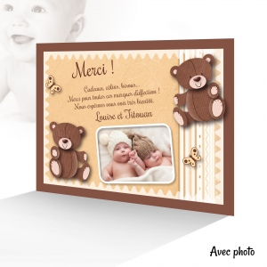 Faire-Part Naissance Doudou Ourson, 2 en 1