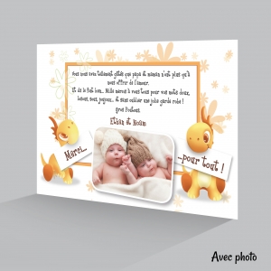 Superbe Carte de Remerciement Unique Jumeaux Garçons ou Fille Photo