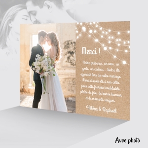 très belle carte de remerciement originale pour le mariage fond kraft photo