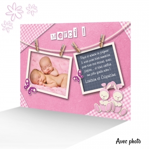 Très Belle Carte de Remerciements Jumelles Fille Originale Photo Rose